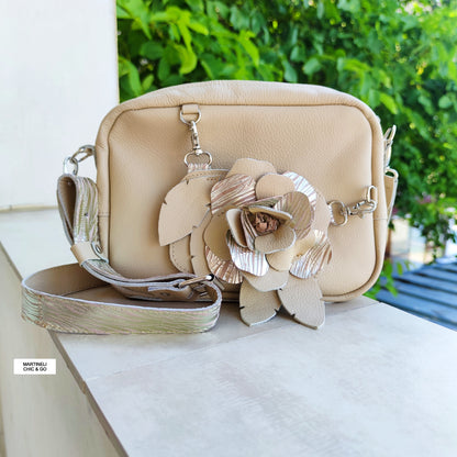 BLUE MINI LEATHER SHOULDER BAG , EVERYDAY FLORAL CROSSBODY BAG