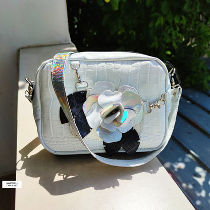 BLUE MINI LEATHER SHOULDER BAG , EVERYDAY FLORAL CROSSBODY BAG