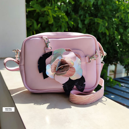 BLUE MINI LEATHER SHOULDER BAG , EVERYDAY FLORAL CROSSBODY BAG