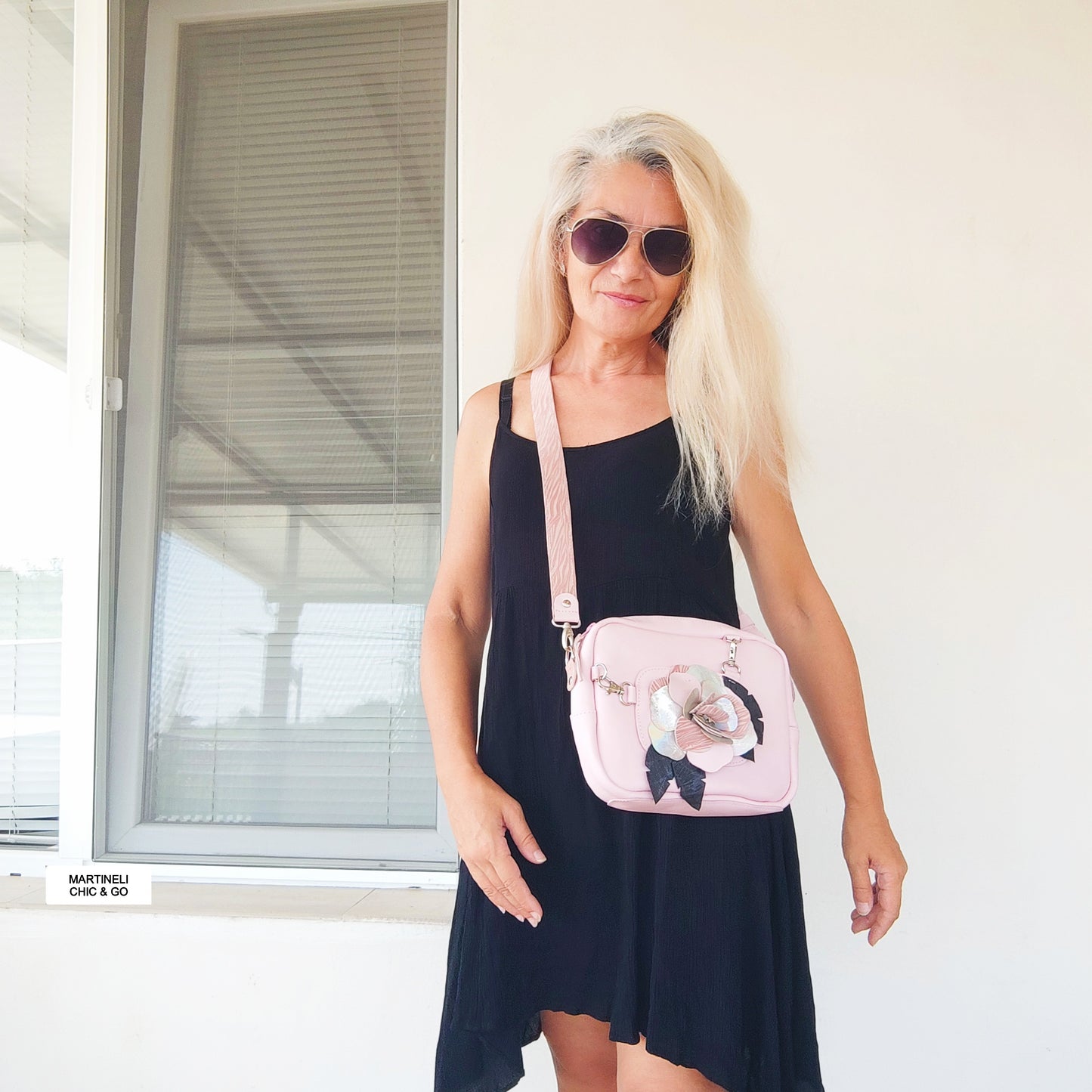 BLUE MINI LEATHER SHOULDER BAG , EVERYDAY FLORAL CROSSBODY BAG