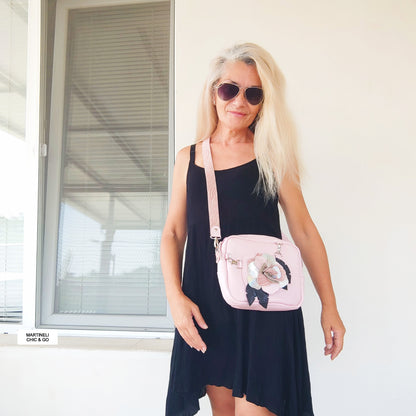 BLUE MINI LEATHER SHOULDER BAG , EVERYDAY FLORAL CROSSBODY BAG