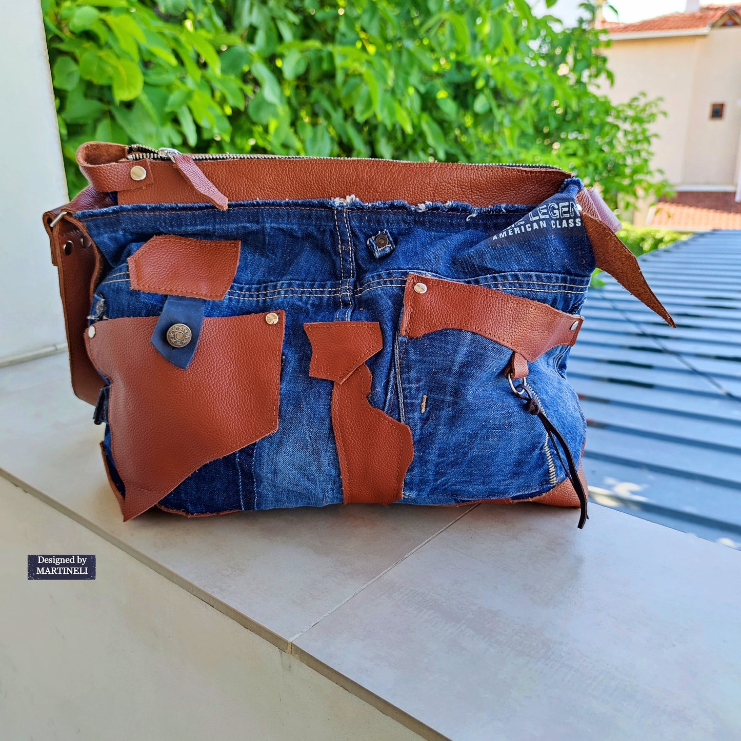 Upcycled Denim Crossbody Bag-Handmade Boho Jean Purse with Leather Straps-Recycled Jeans Shoulder Purse-Eco Friendly Festival Bag-Western
