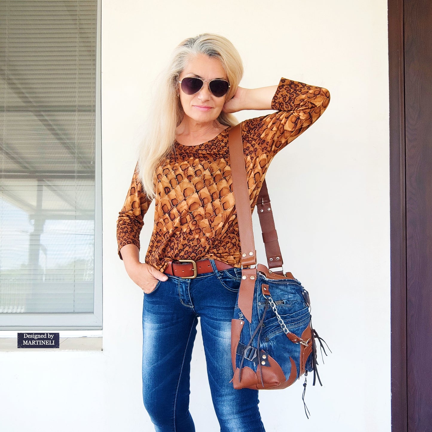 Upcycled Denim Crossbody Bag-Handmade Boho Jean Purse with Leather Straps-Recycled Jeans Shoulder Purse-Eco Friendly Festival Bag-Western