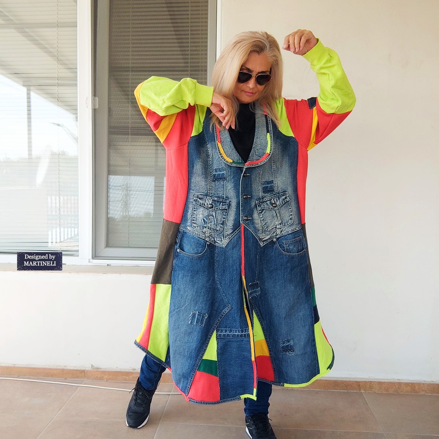 Plus Size Patchwork Denim Jacket: Upcycled 3XL Boho Jean Jacket