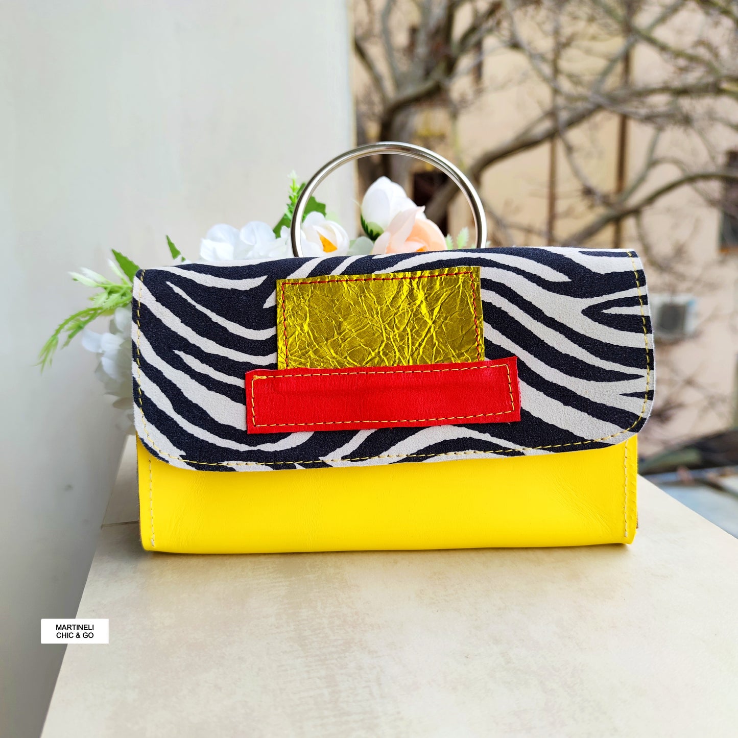 Mini Leather iPhone Bag,Yellow Party Clutch,Minimalist Animal Print Handbag