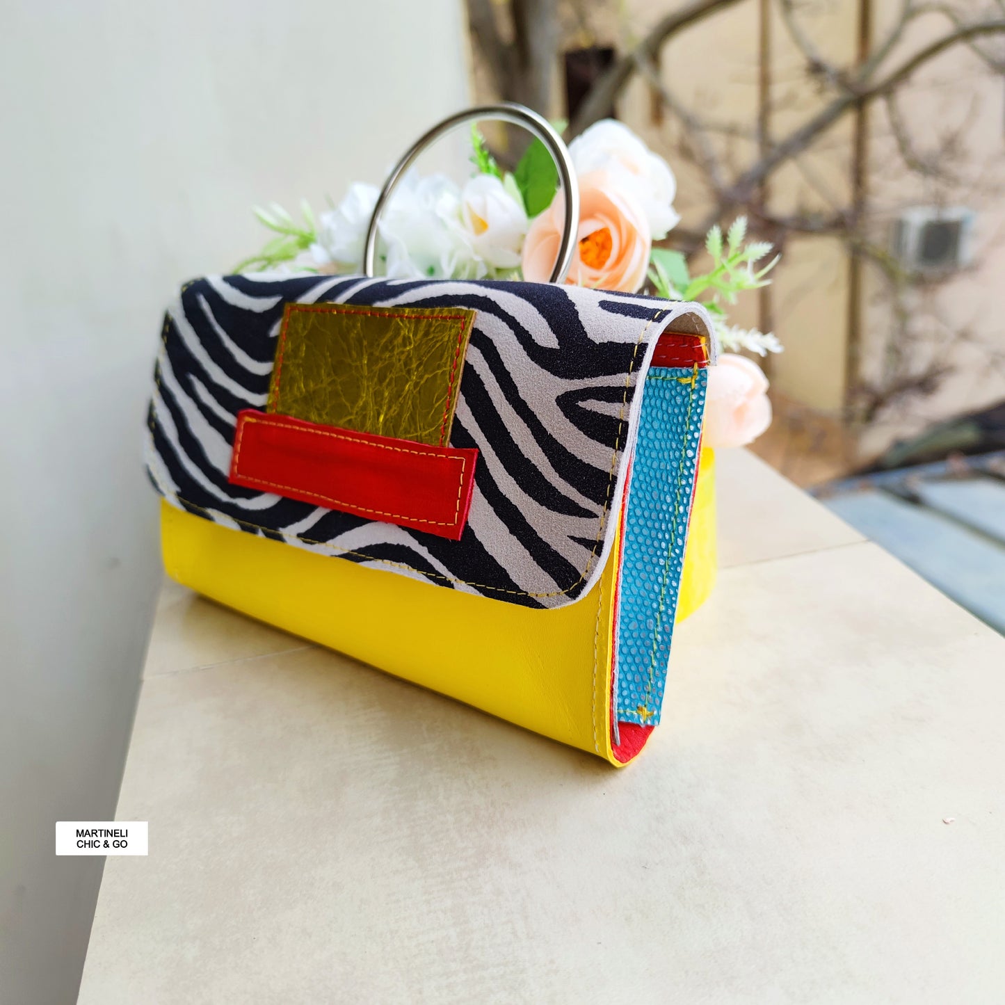 Mini Leather iPhone Bag,Yellow Party Clutch,Minimalist Animal Print Handbag
