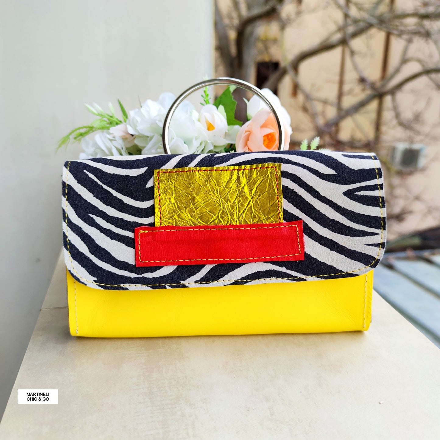 Mini Leather iPhone Bag,Yellow Party Clutch,Minimalist Animal Print Handbag