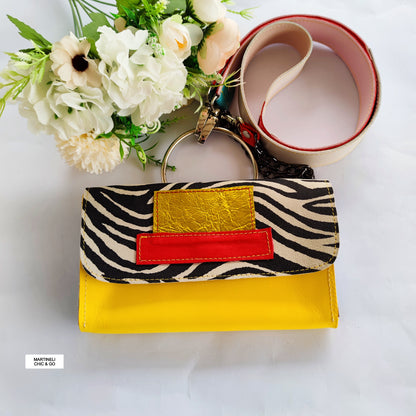 Mini Leather iPhone Bag,Yellow Party Clutch,Minimalist Animal Print Handbag