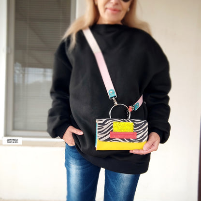 Mini Leather iPhone Bag,Yellow Party Clutch,Minimalist Animal Print Handbag