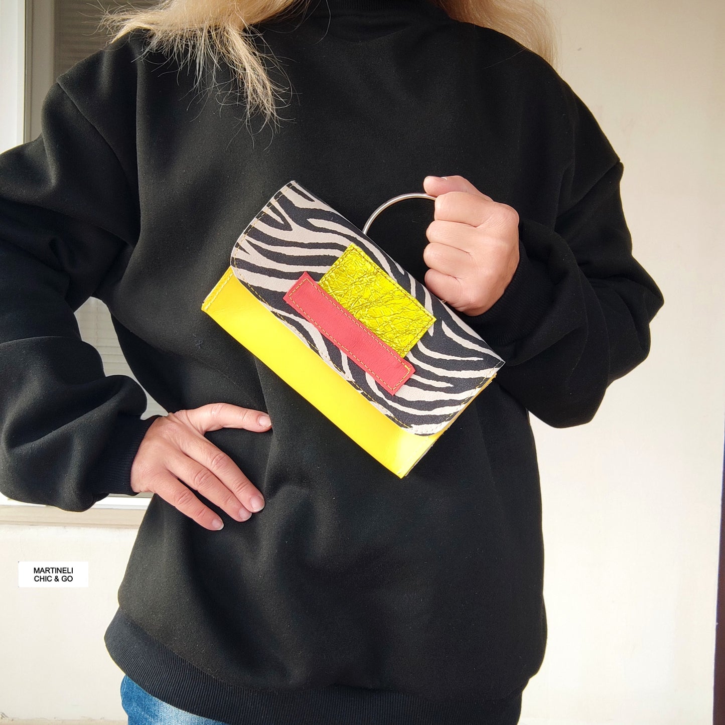 Mini Leather iPhone Bag,Yellow Party Clutch,Minimalist Animal Print Handbag