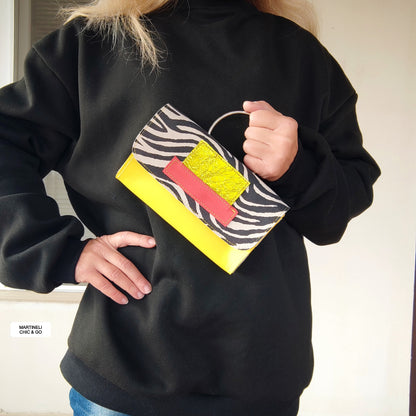 Mini Leather iPhone Bag,Yellow Party Clutch,Minimalist Animal Print Handbag