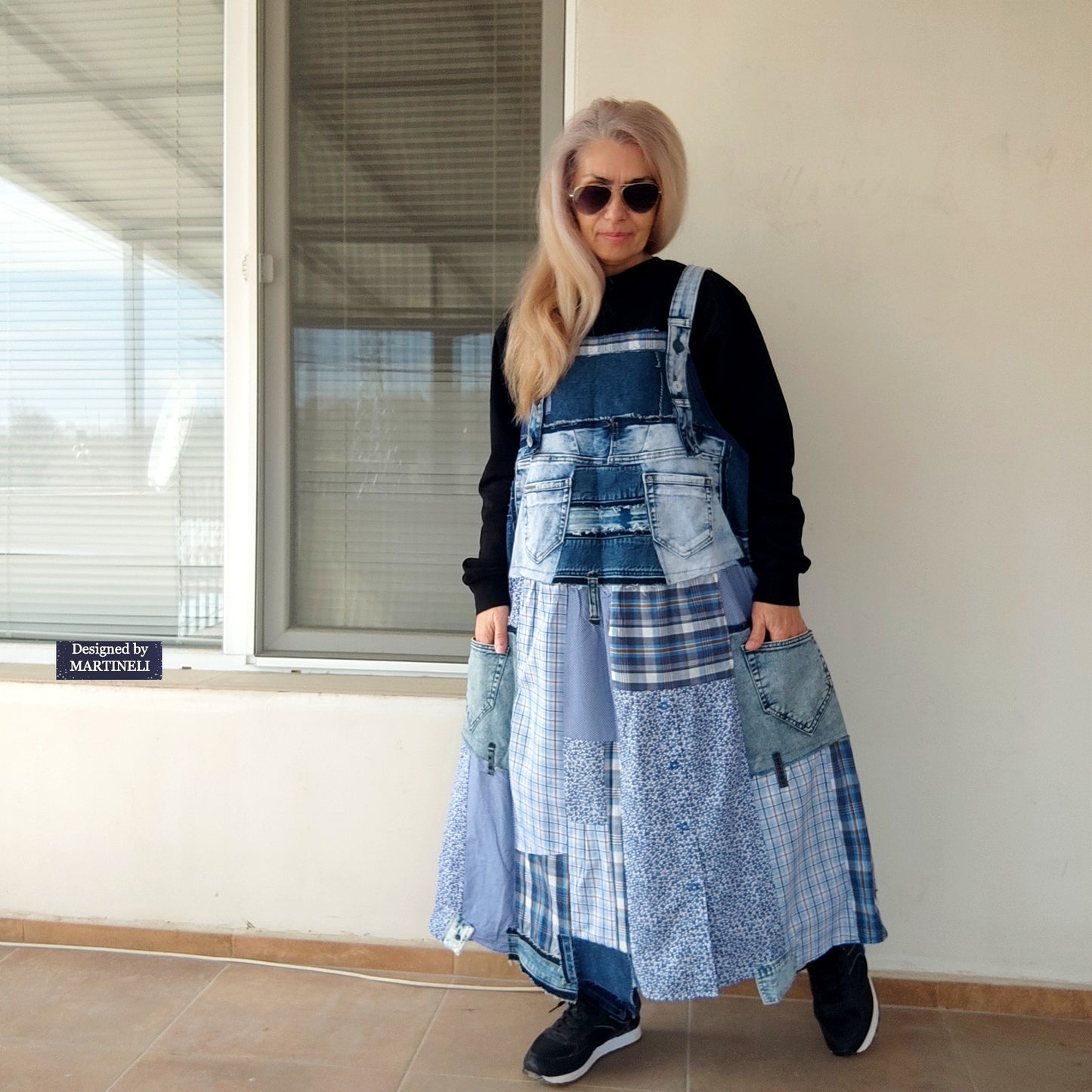 Plus Size Denim Pinafore Dress,3XL Long Denim Dungarees for Women