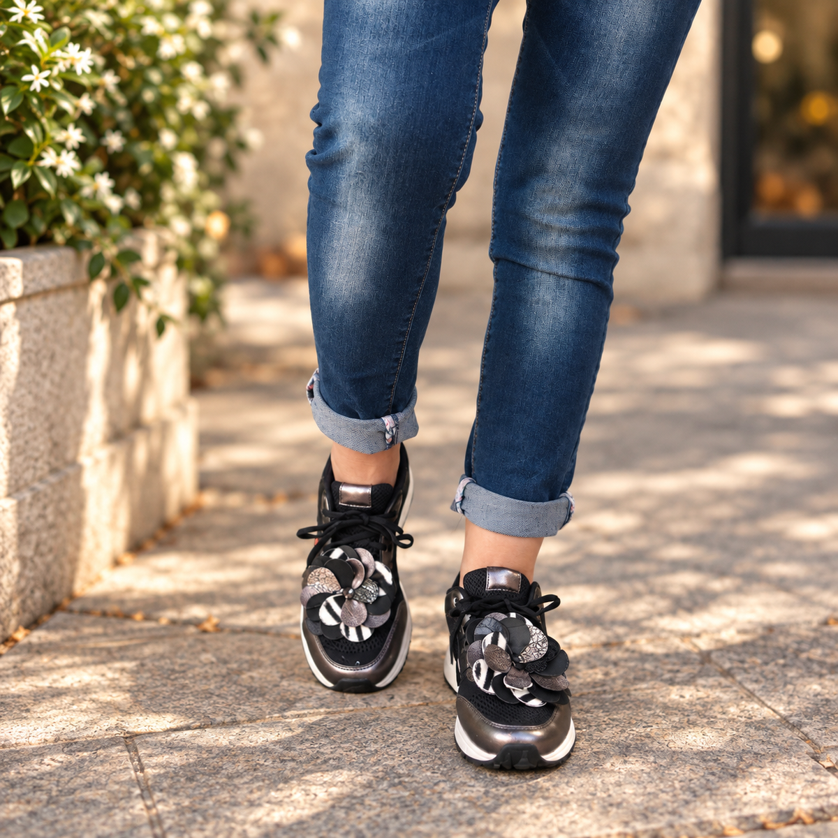 Black, Silver & Zebra Leather Flower Sneaker Charms – REBEL BLOOM
