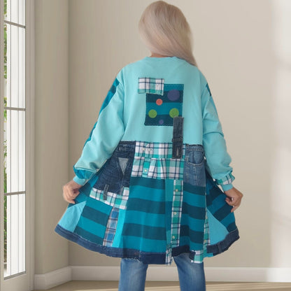 3XL Plus Size Mickey Mouse Dress – Turquoise Denim Patchwork Tunic
