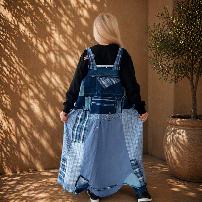 Plus Size Denim Pinafore Dress,3XL Long Denim Dungarees for Women