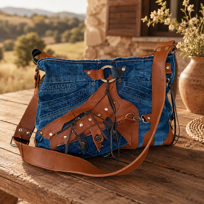 Denim and Leather Crossbody Bag – Handmade Upcycled Jeans Shoulder Bag