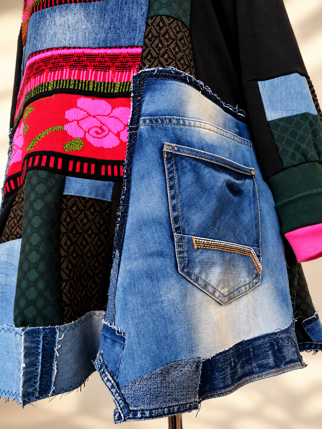 3XL Plus Size Denim Dress – Floral Boho Patchwork Tunic