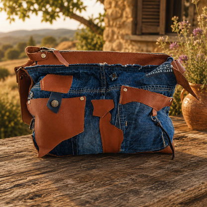 Denim and Leather Crossbody Bag – Handmade Upcycled Jeans Shoulder Bag
