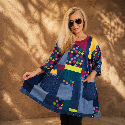 Plus Size Polka Dot Summer Dress,3X Maxi Denim Tunic Dress