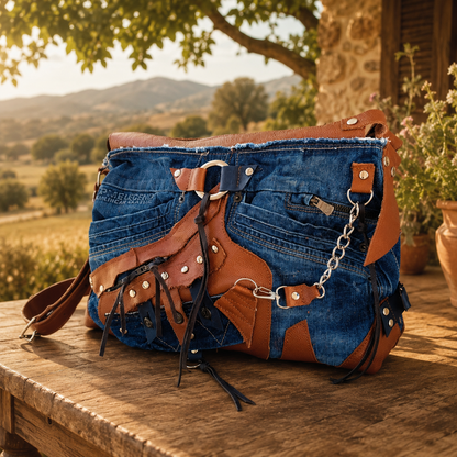 Denim and Leather Crossbody Bag – Handmade Upcycled Jeans Shoulder Bag