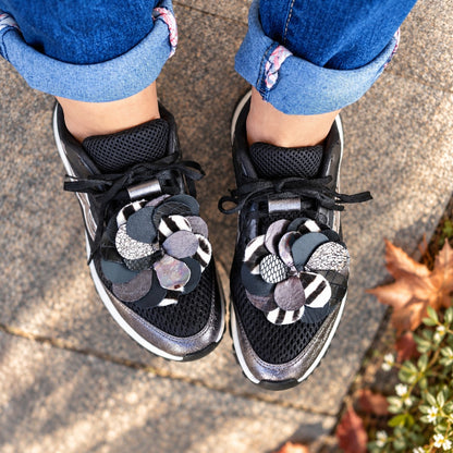 Black, Silver & Zebra Leather Flower Sneaker Charms – REBEL BLOOM