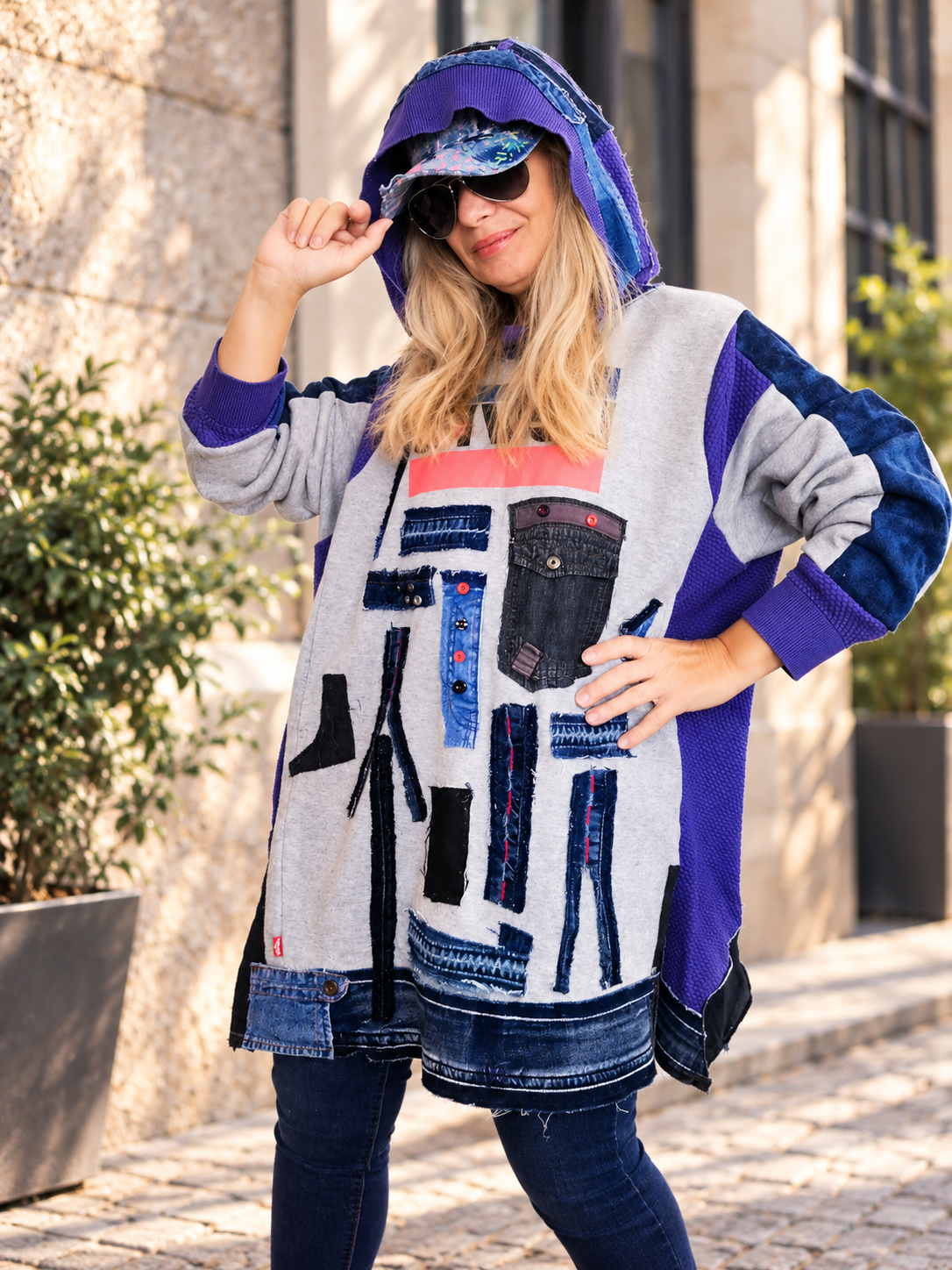 5XL Plus Size LEVI'S Hooded Sweatshirt Dress – Denim Patchwork Tunic
