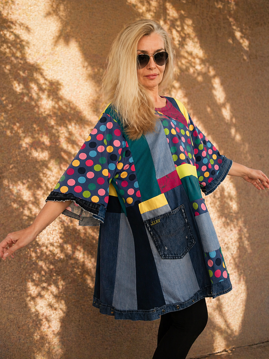 Plus Size Polka Dot Summer Dress,3X Maxi Denim Tunic Dress