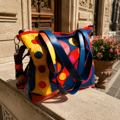 Large Colorful Leather Patchwork Tote Bag – Denim Shoulder Bag