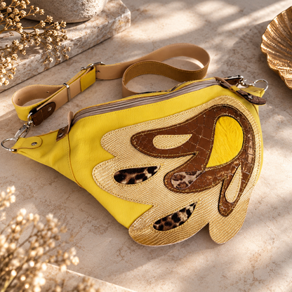 Yellow Italian Leather Angel Wing Crossbody Bag