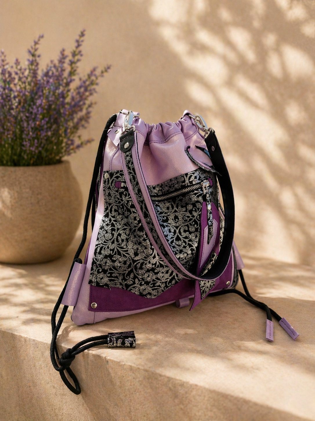 Purple Italian Leather Convertible Backpack – CITY NOMAD