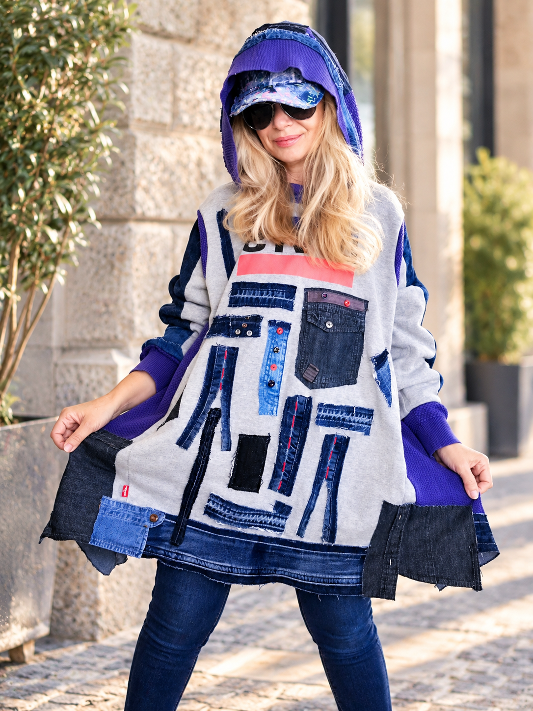 5XL Plus Size LEVI'S Hooded Sweatshirt Dress – Denim Patchwork Tunic