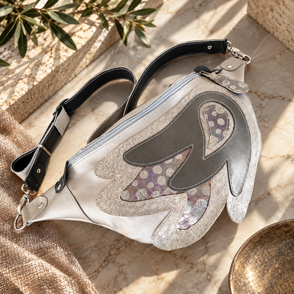 Greige Italian Leather Angel Wing Sling Bag