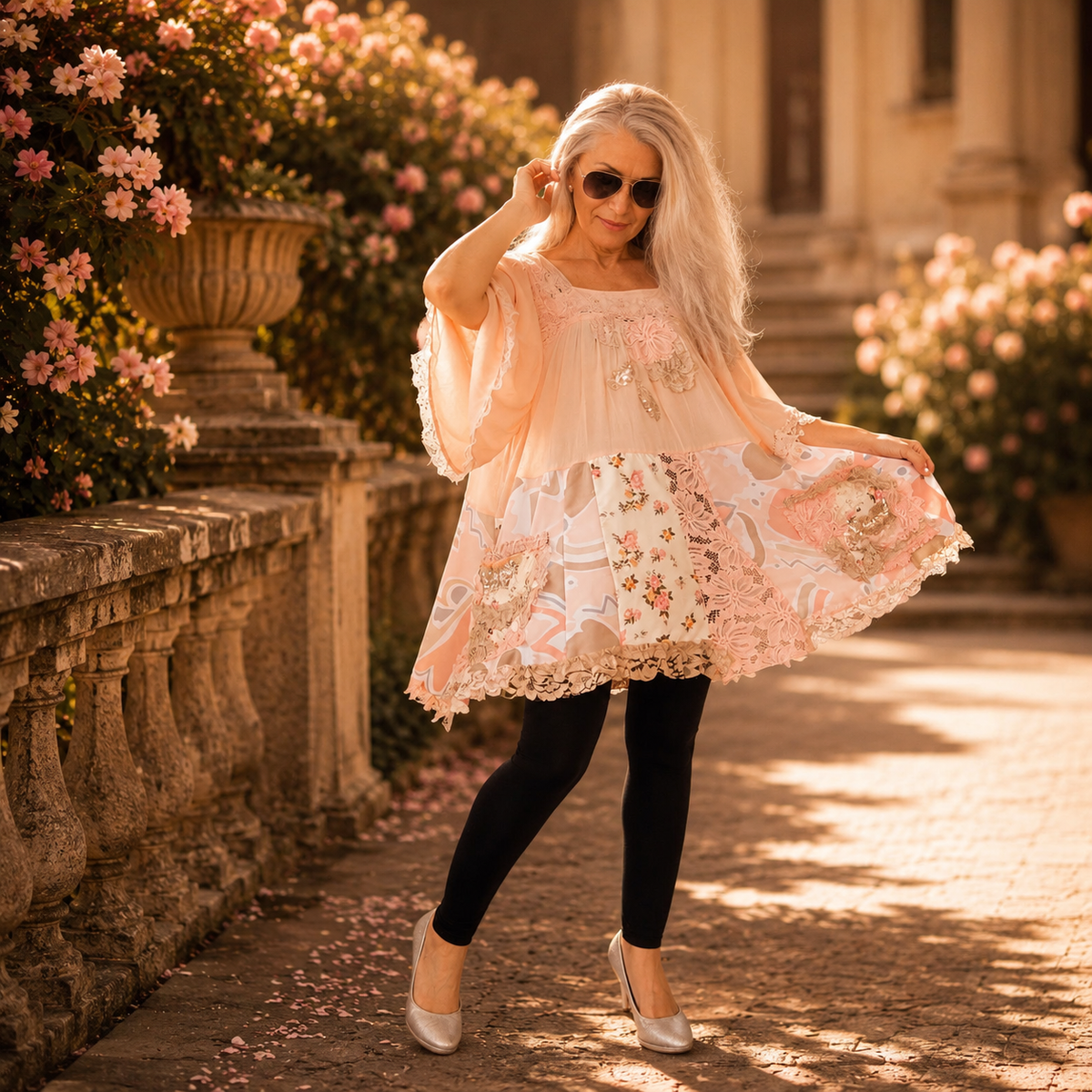 Plus Size 3XL/4XL Pink Patchwork Boho Tunic Dress