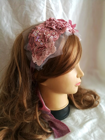 Pink Floral Headband Boho Beaded Headpiece for Women