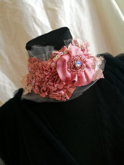 Pink Floral Headband Boho Beaded Headpiece for Women