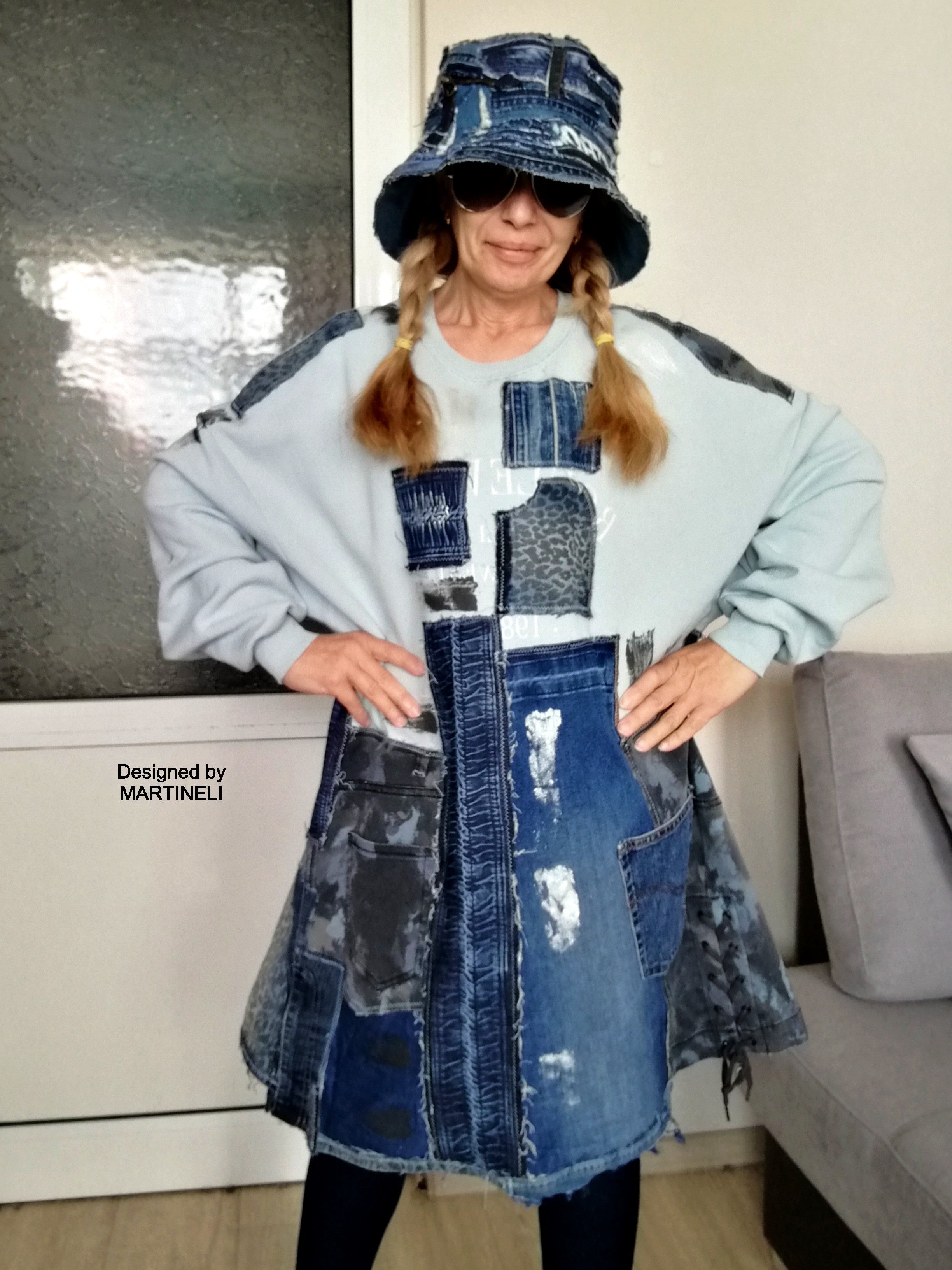 Buy Upcycled Denim Patchwork Overall Dress-small Online in India - Etsy