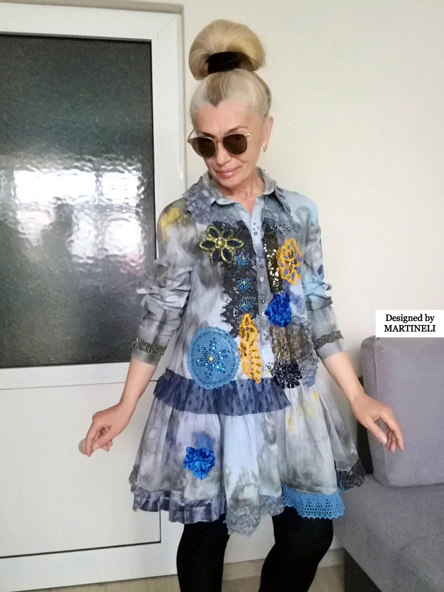 Embroidered Cotton Shirt Dress M Smocked Tunic Dress Boho Style