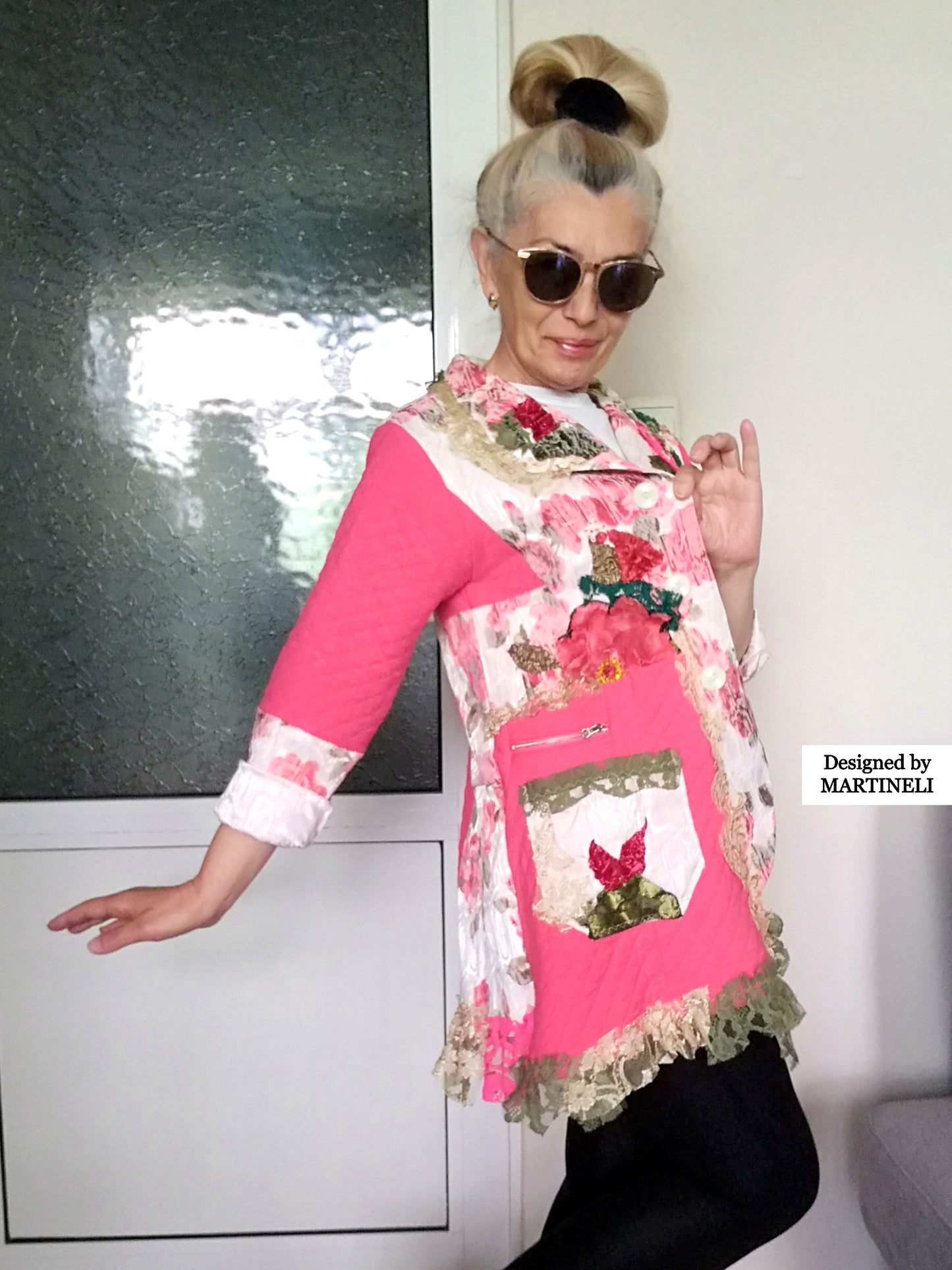Pink Floral Jacket S Boho Embroidered Jacket for Women