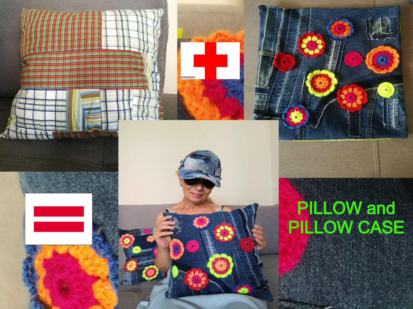 Patchwork Denim Pillow Boho Gypsy Floral Pillow Linen Pillow Case