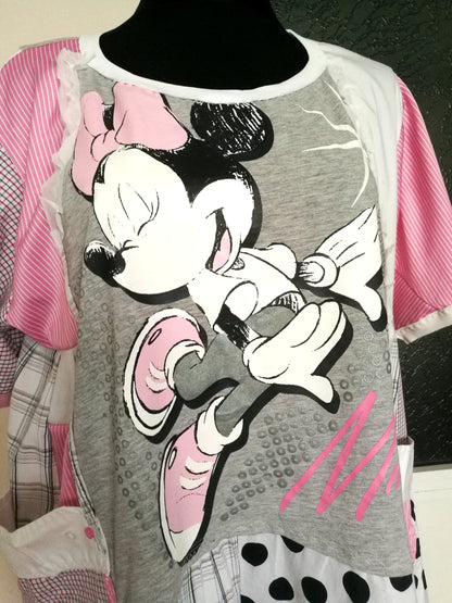 Plus Size Minnie Mouse Dress 3XL Boho Pink Shirt Dress For Women