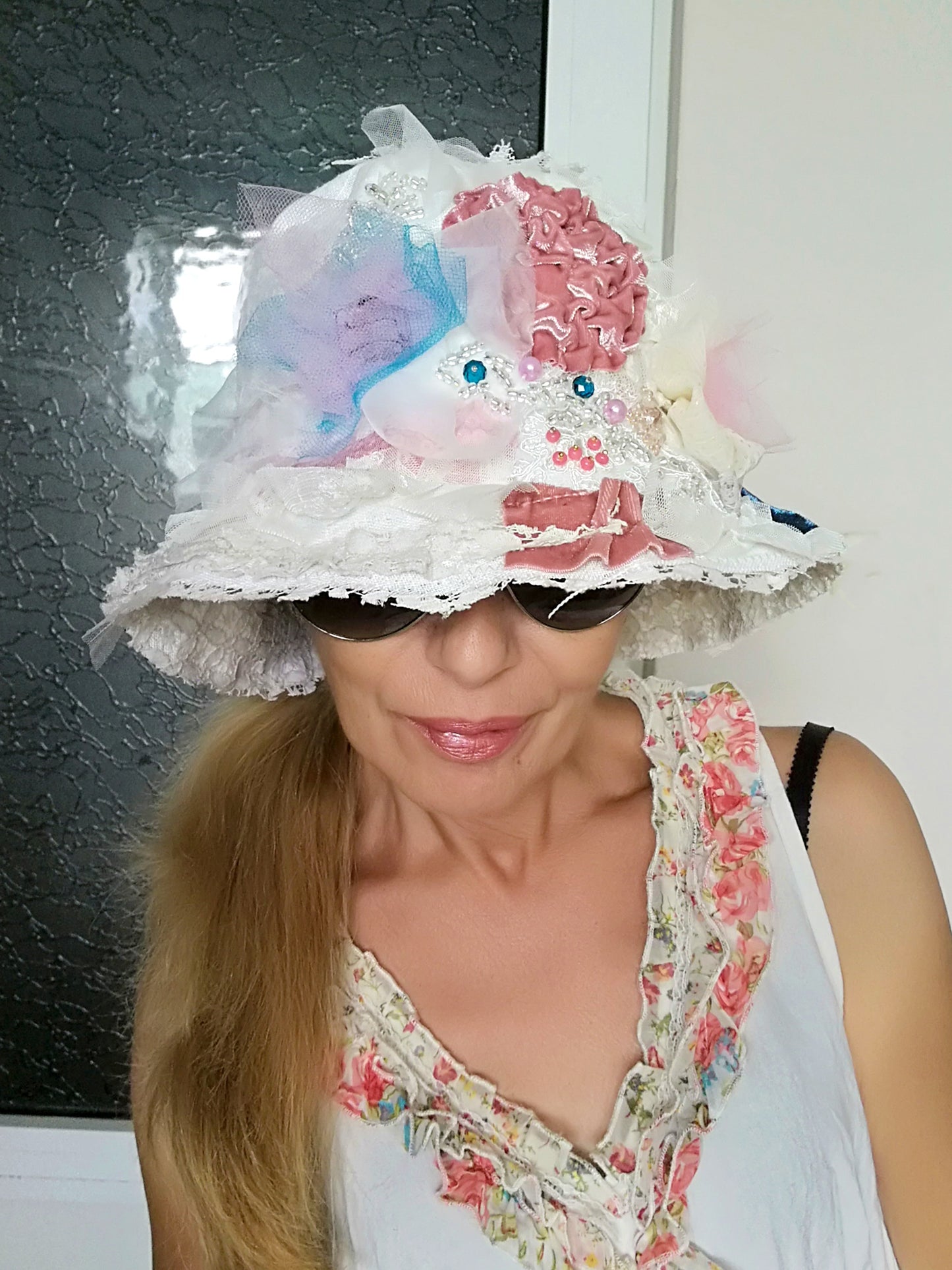 Romantic Boho Bucket Hat Embroidered White Linen Hat For Women