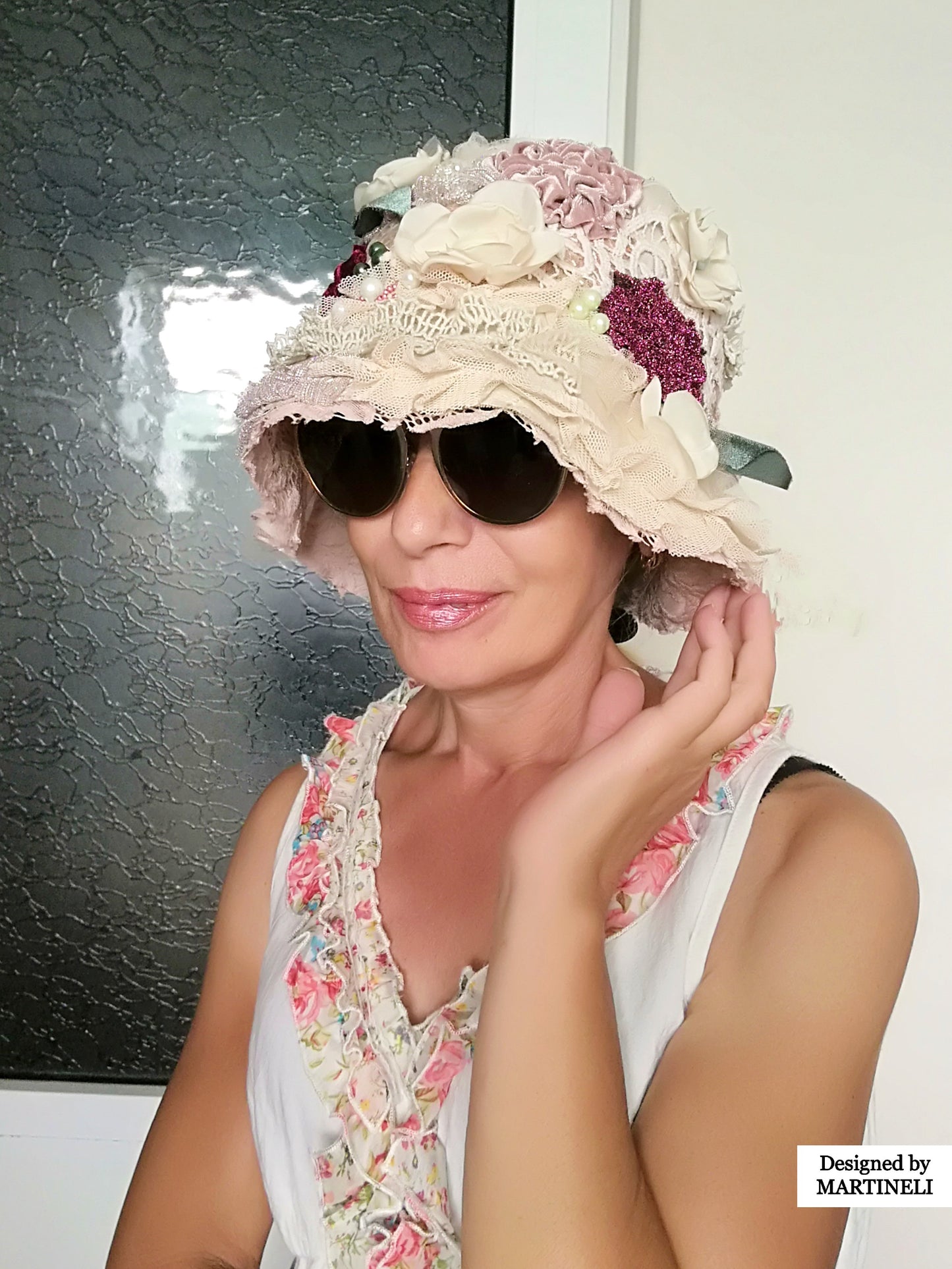 Artsy Boho Embroidered Bucket Hat Romantic Beige Linen Hat For Women
