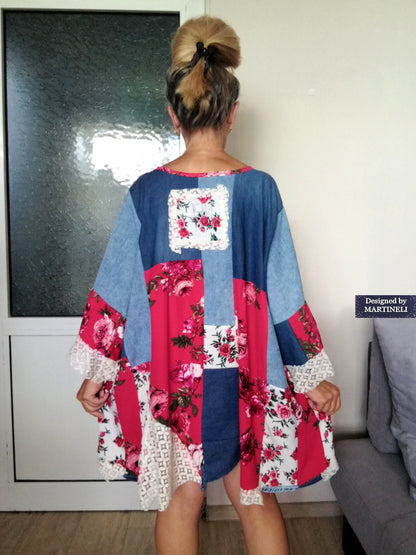Plus Size Denim Dress 5XL Maxi Floral Shirt Dress