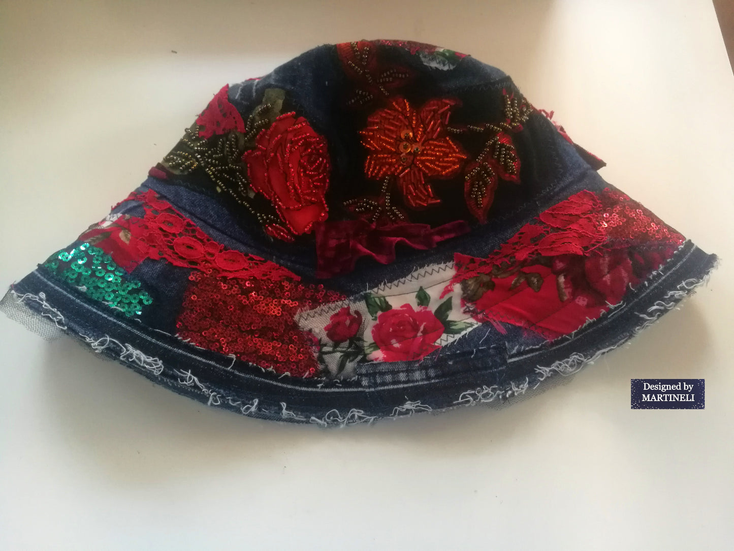 Embroidered Denim Bucket Hat 2X Patchwork Denim Hat For Women