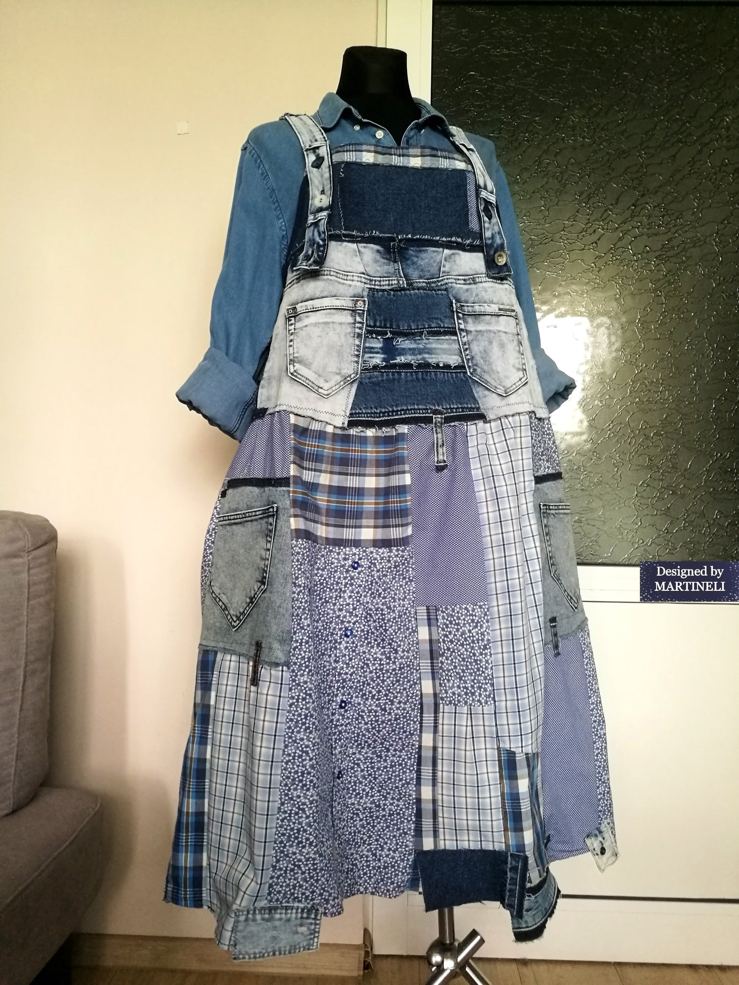 Plus Size Denim Pinafore Dress 3XL Long Denim Dungarees for Women