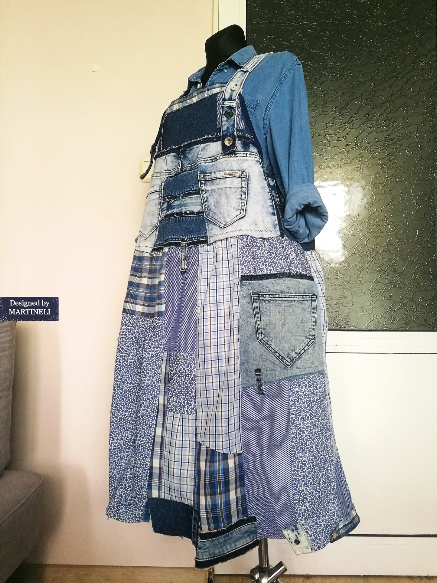 Plus Size Denim Pinafore Dress 3XL Long Denim Dungarees for Women