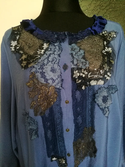 Plus Size Blue Shirt Dress 5XL Maxi Embroidered Tunic Dress