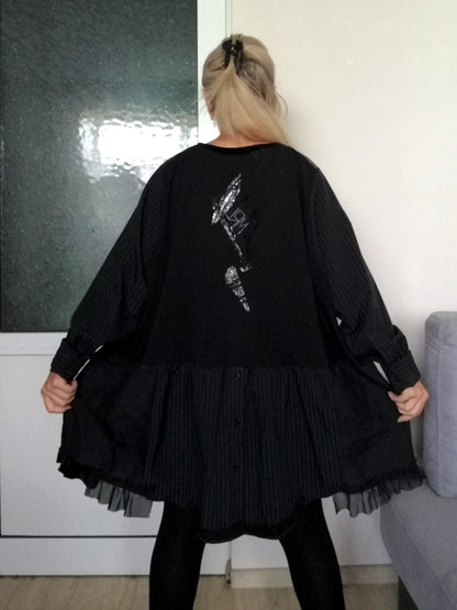 Plus Size Black Dress 3X/4X Loose Boho Shirt Dress