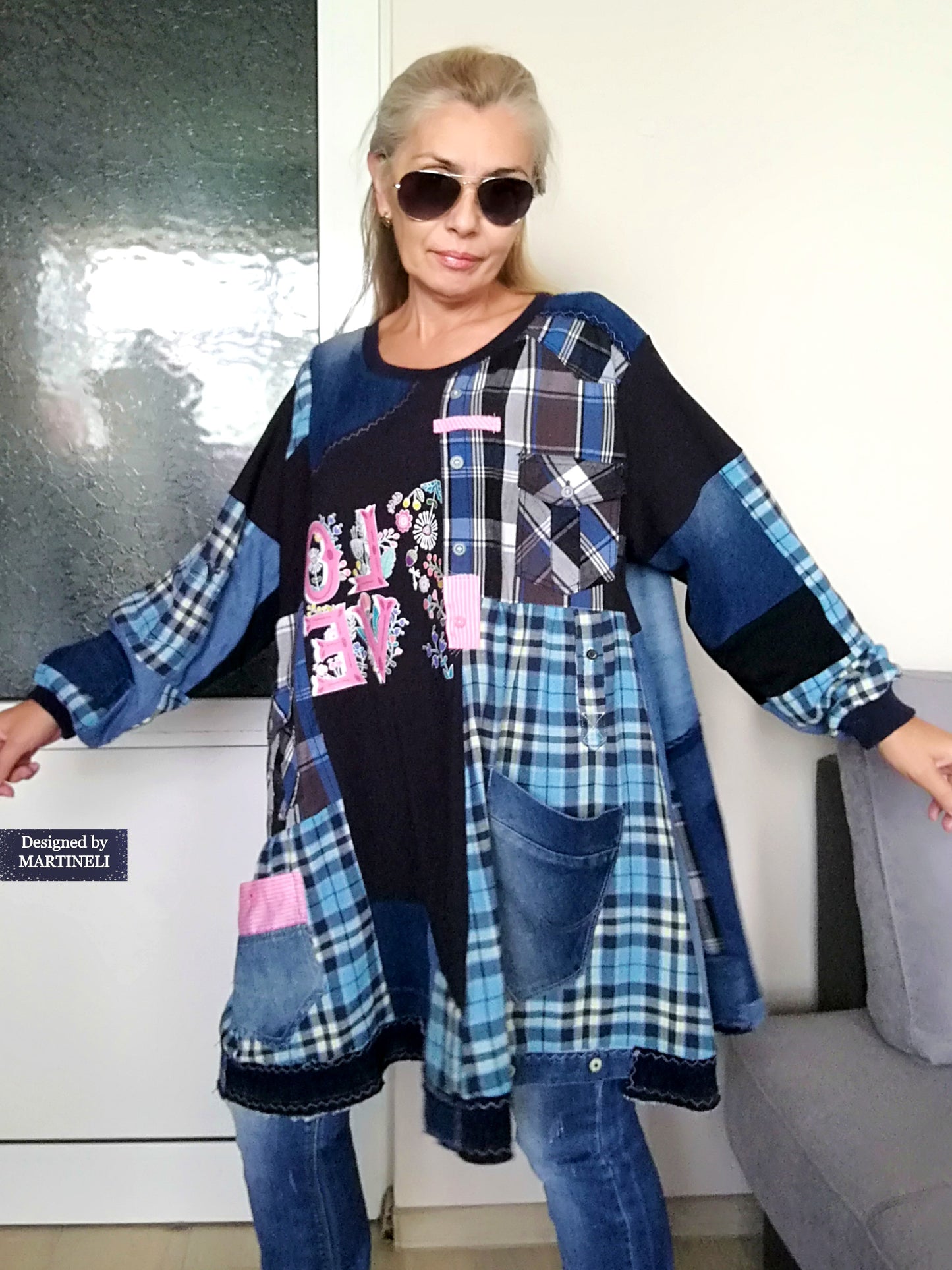 Plus Size Boho Shirt Dress 4X Maxi Denim Sweatshirt Dress
