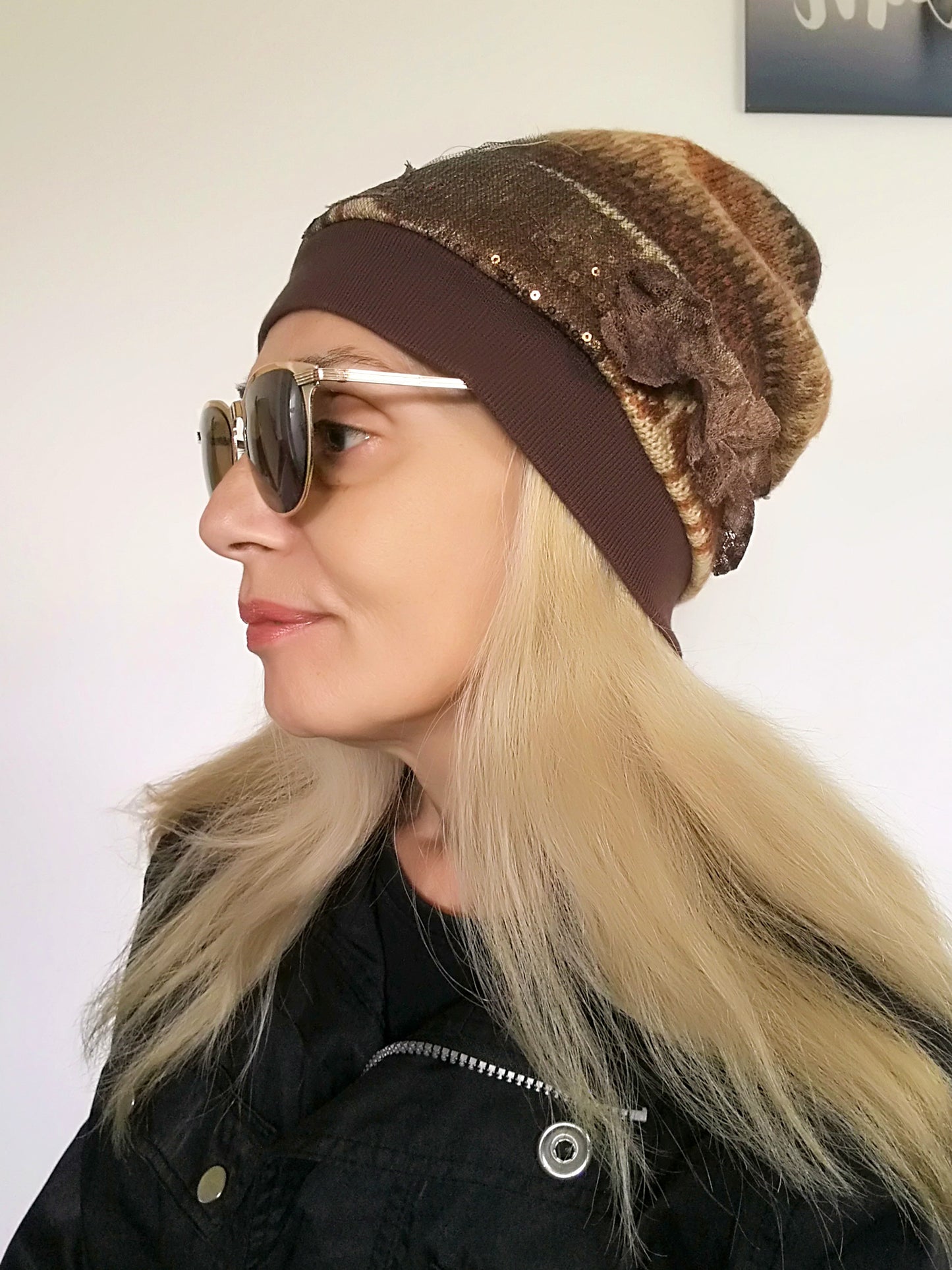 Beanie Hat for Women Brown Wool Beanie Warm Winter Hat